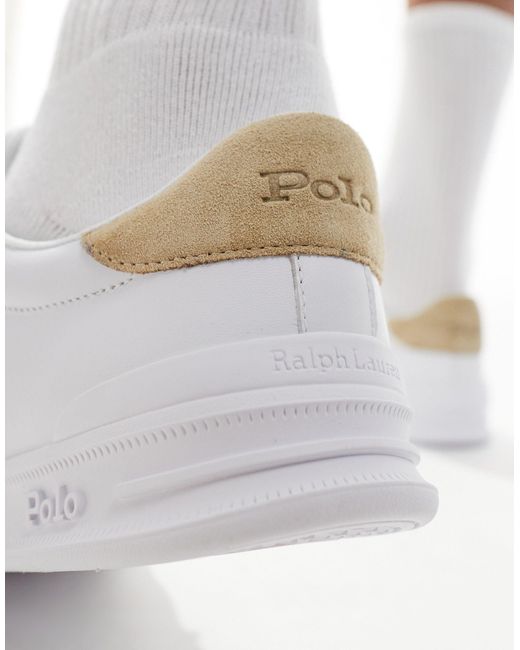 Heritage court - sneakers bianche con linguetta color cuoio sul tallone di Polo Ralph Lauren in White da Uomo