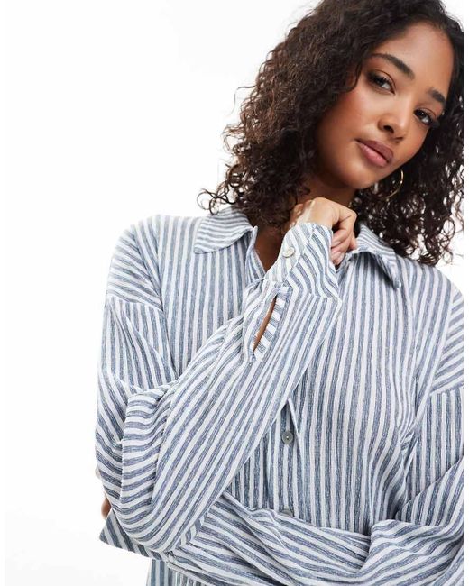 Camicia Oversize Testurizzata A Righe di ONLY in Blue