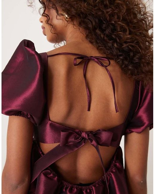 Vestido Corto Con Mangas Abullonadas, Lazada En La Espalda De Tafetán De -Rojo ASOS de color Red