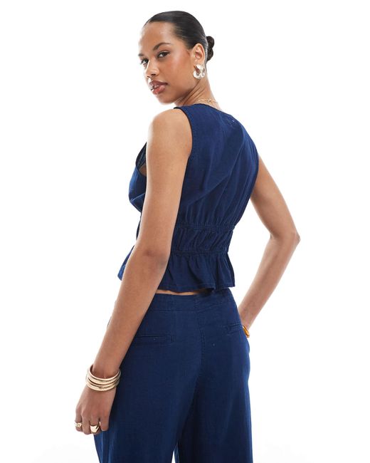 Top d'ensemble en denim avec liens noués à l'avant - bleu foncé brut Pull&Bear en coloris Blue