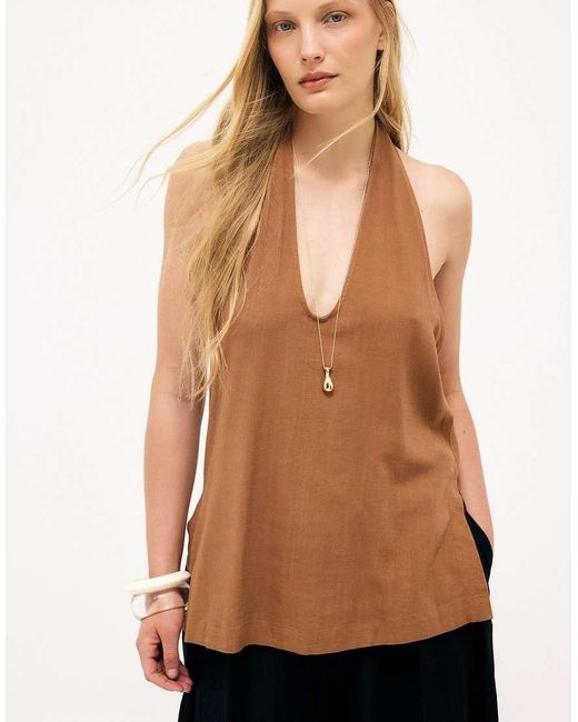 NA-KD Blue Scoop Neck Halterneck Top