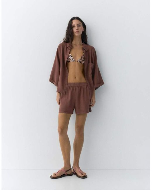 Pull&Bear Brown Linen Blend Shorts