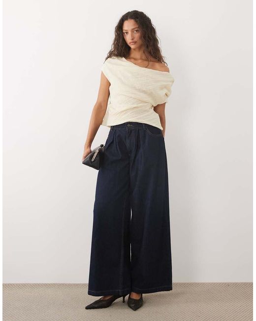 Mango White Linen Mix Asymmetric Draped Sleeveless Top