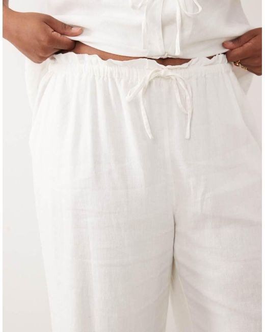 Nobody's Child White Linen Mix Drawstring Waist Wide Leg Trouser Co-Ord