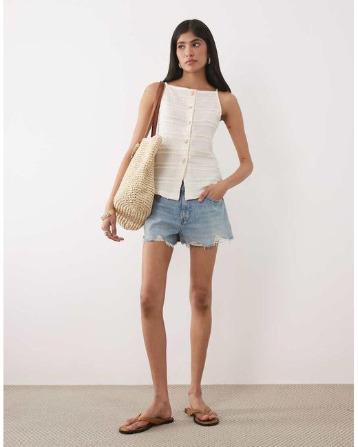 New Look White Textured Button Through Waistcoat