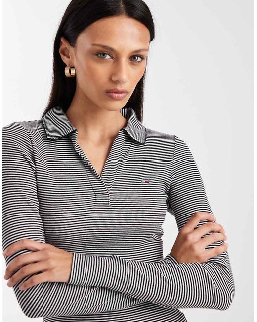 Tommy Hilfiger Gray Slim Long Sleeve Polo Top