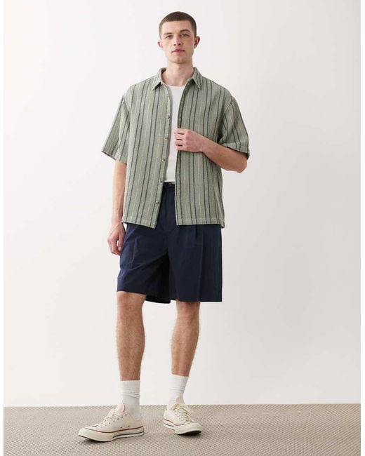 ASOS Gray Oversized Waffle Textured Stripe Shirt for men