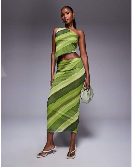 Gonna Midi Rete Verde Con Stampa Astratta di ASOS in Green
