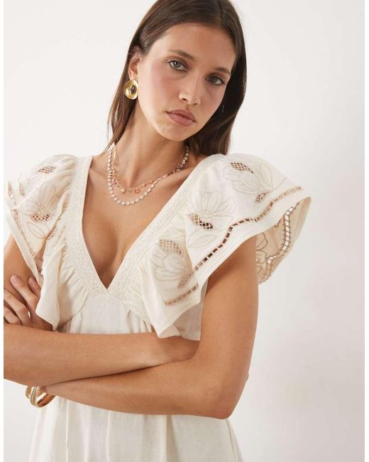 Miss Selfridge White Embroidered Ruffle Playsuit