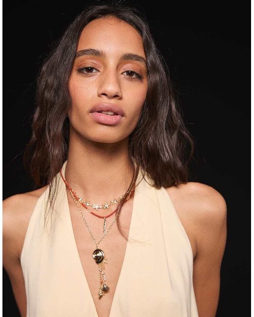Bershka Set Van 3 Kettingen Met Hangertje in het Natural