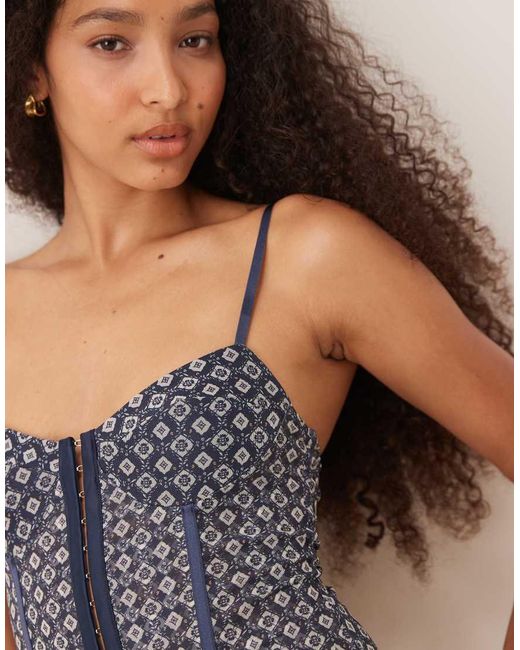 Free People Blue Printed Rhythym Bodysuit