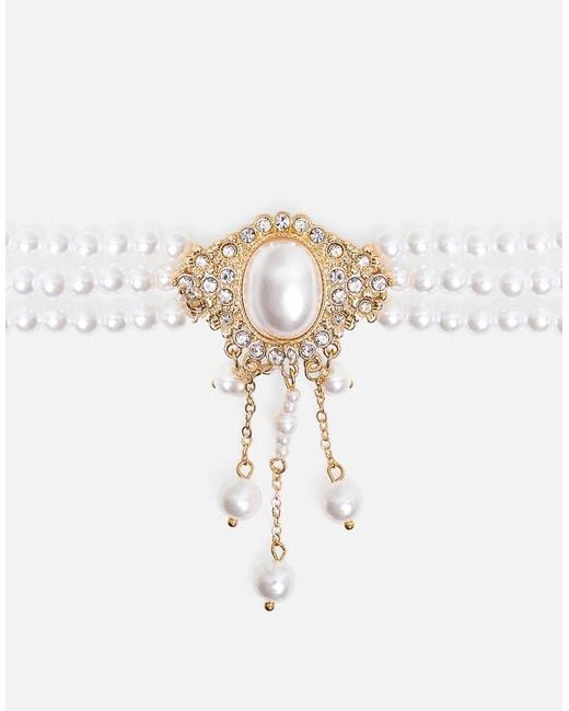 Public Desire White Pearl Choker With Diamante Detail