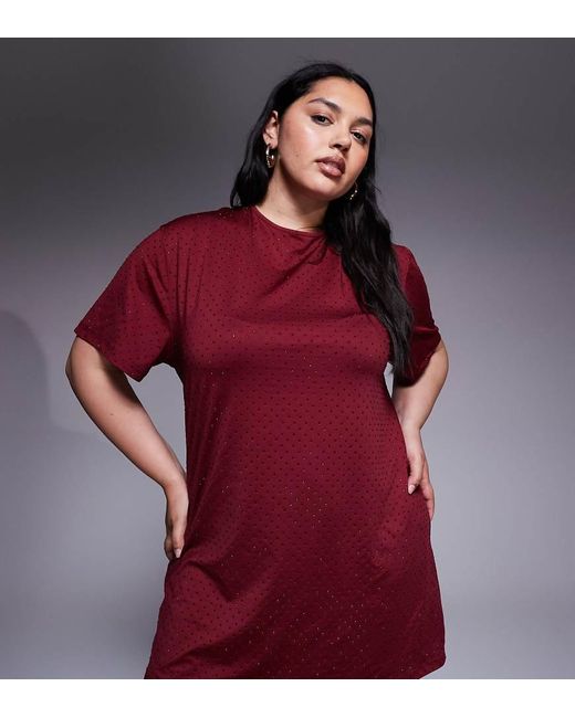 Renee Studio Red Allover Hotfix Mini T-shirt Dress