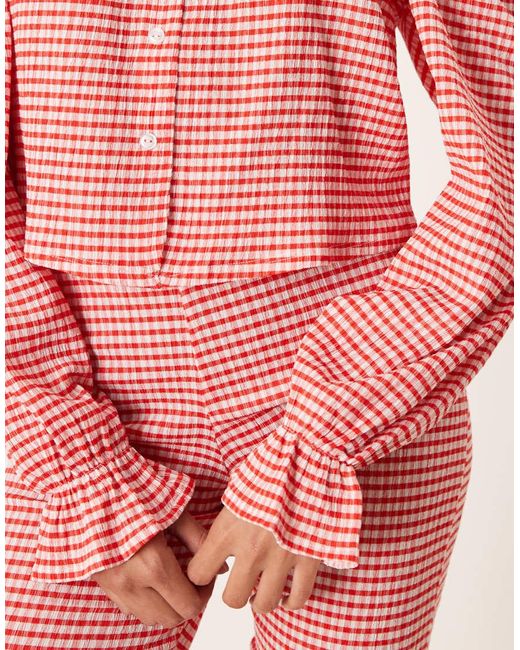 Top Milkmaid Rosso A Quadretti Con Spalle Scoperte di ASOS in Pink