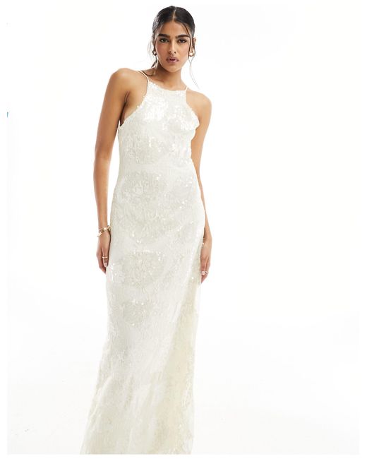 Vero Moda White Placement Sequin Maxi Dress