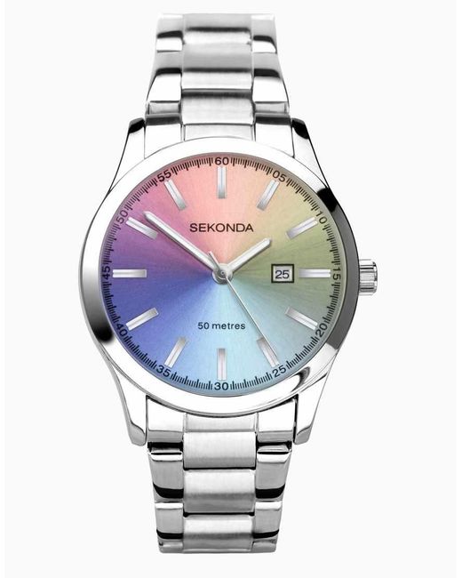 Sekonda Gray Taylor 34Mm Analogue Watch With Alloy Round Case, Stainless Steel Bracelet And Multicolour Dial
