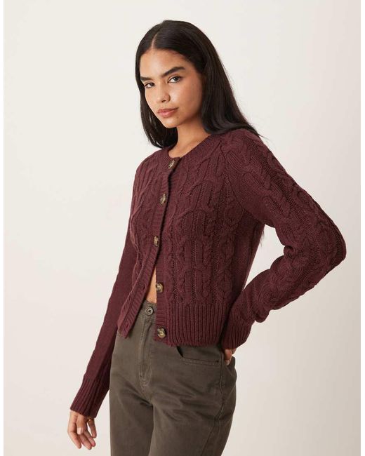Brave Soul Purple Cable Knit Cardigan With Contrast Buttons