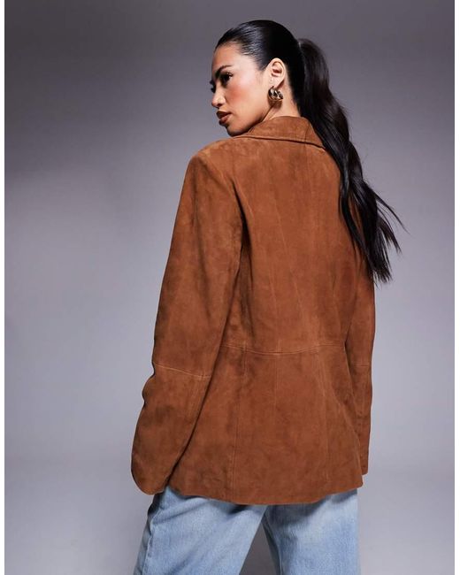 River Island Blue Real Suede Oversized Blazer