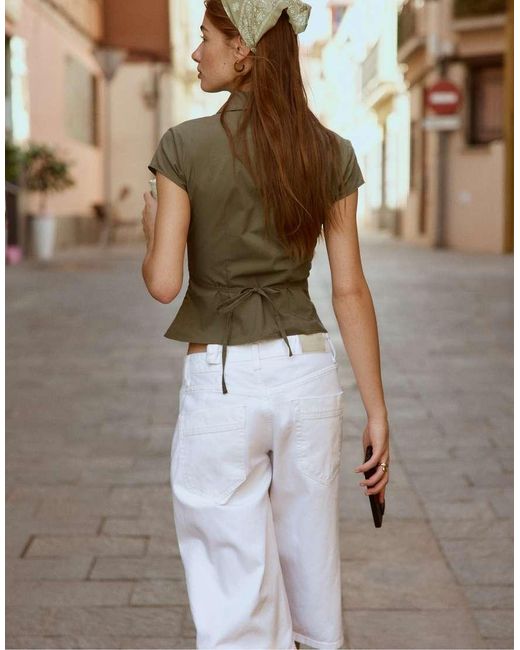 Stradivarius Brown Short Sleeve Shirt With Underbust Seam