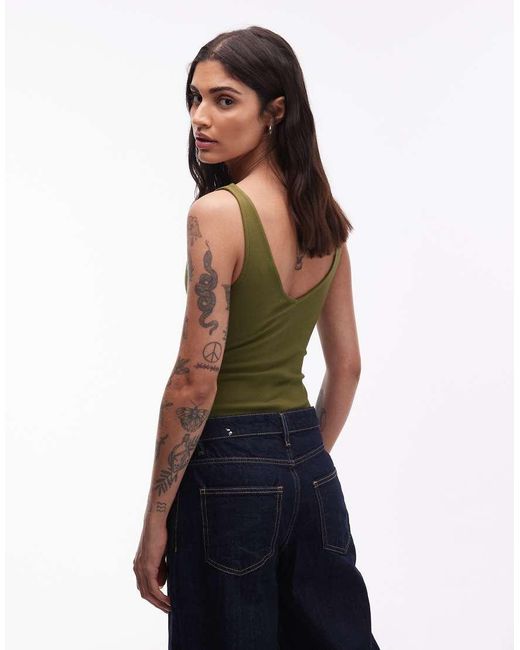ASOS Green Compact Cotton V Neck Bodysuit