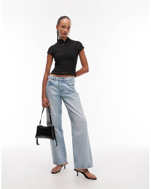 ASOS Black Hot Fix Sheer Mesh Top With Rouleau Loop Button Detail