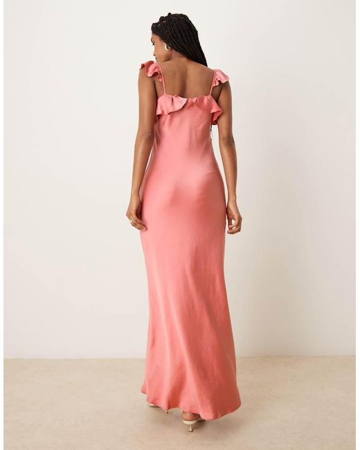 ASOS Pink Frill Cami Satin Maxi Dress