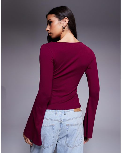 ASOS Purple Godet Insert Long Sleeve Top With Flute Sleeves