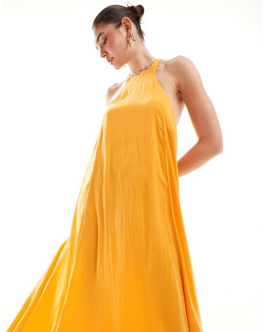 ASOS Yellow Satin Racer Trapeze Volume Maxi Dress With Hardware