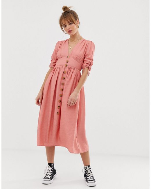 button front midi tea dress