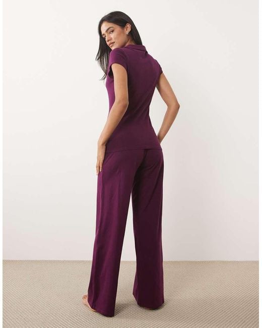 Cotton On Purple Dreamy Button Down Top And Flared Pants Pajama Set