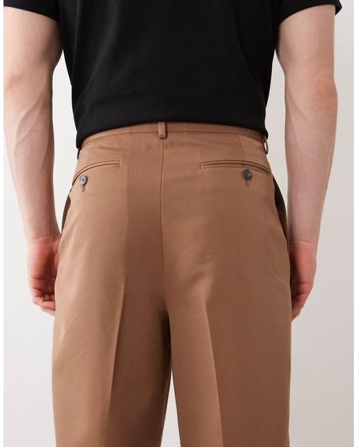 ASOS Brown Tailored Pleated Relaxed Tapered Pants for men
