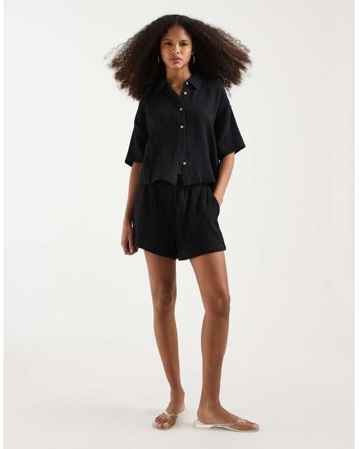 Vero Moda Black Cheesecloth Textured Boxy Shirt Co-ord