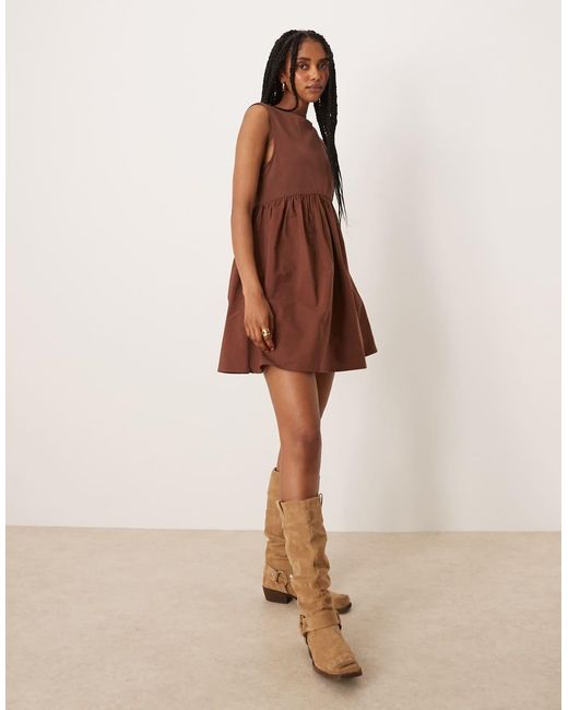 ASOS Brown Trapeze Poplin Mix Babydoll Dress
