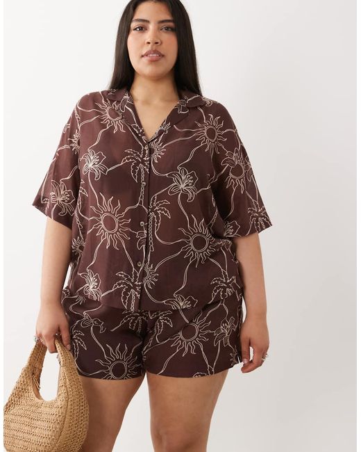 ASOS Brown Asos Design Curve Logan Beach Resort Shirt