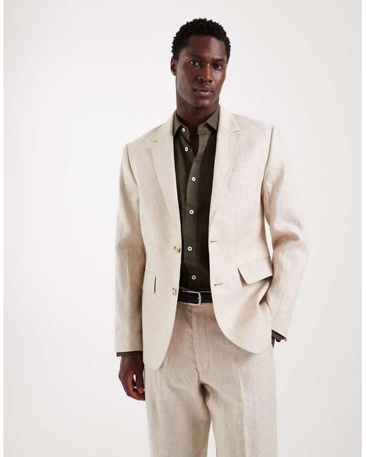 Abercrombie & Fitch Natural Linen Blend Slim Fit Single Breasted Blazer Co-Ord for men