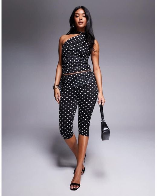 Kaiia Blue Exclusive Double Layered Slinky Mesh Foldover Waistband Capri Trouser Co-ord