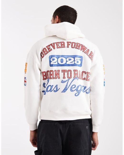 Hollister White Boxy F1 Graphic Hoodie for men
