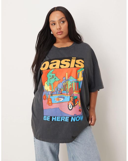 ASOS Blue Asos Design Curve Oversized T-shirt With Oasis Licence Graphic