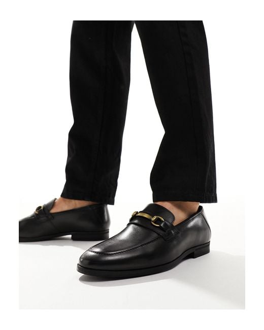 River Island Black Leather Snaffle Loafers for men