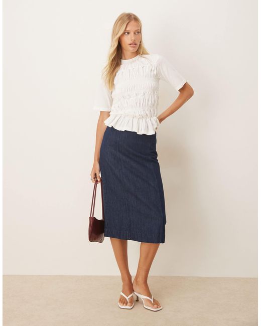 Y.A.S White Premium Ruched Peplum Hem Top