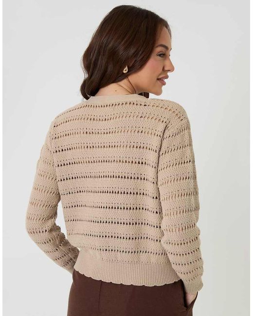 Threadbare Brown Pointelle Knit V-Neck Cardigan