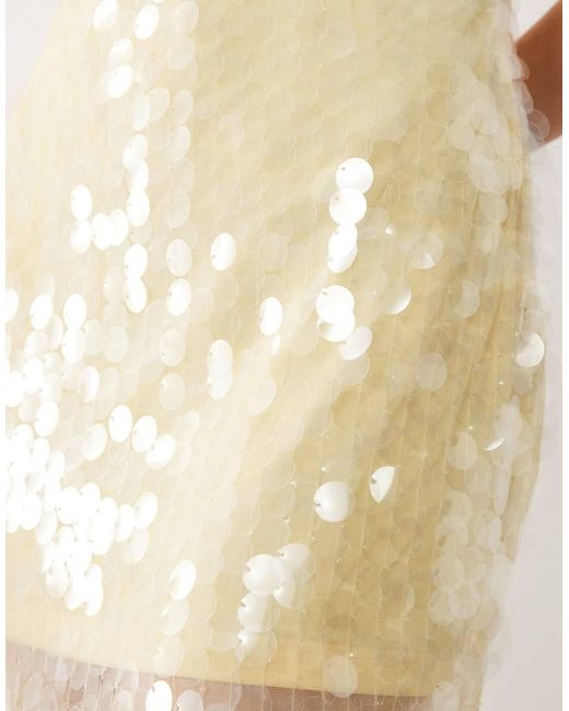 SNDY'S Natural Disc Sequin V Neck Low Back Mini Dress