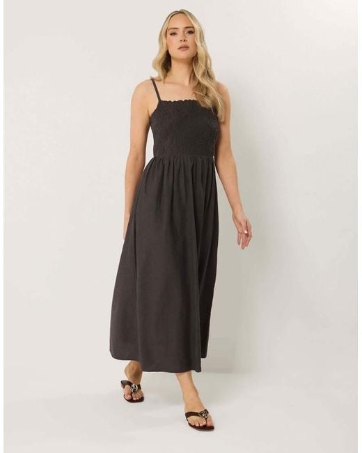 Long Tall Sally Black Linen Embroidered Midi Dress