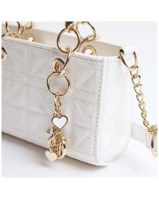 River Island White Small Metal Handle Tote Bag