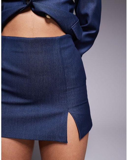 River Island Blue Notch Front Denim Mini Skirt Co-ord