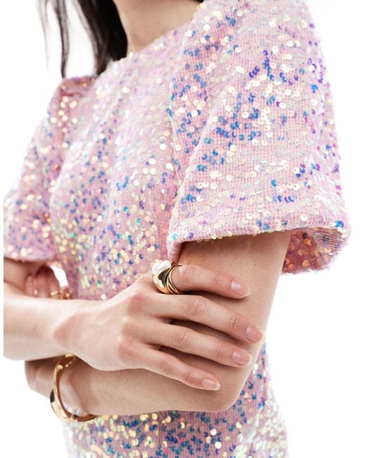 Y.A.S Pink Textured Iridescent Sequin Midaxi Tea Dress