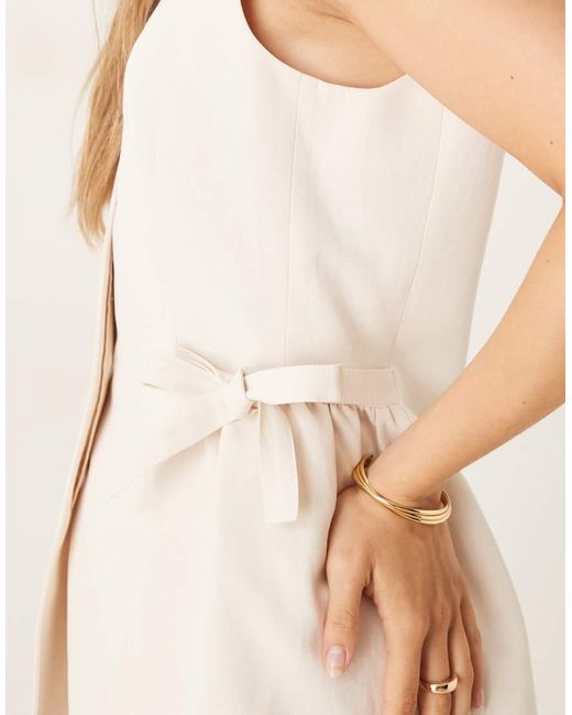 ASOS Natural Linen Blend Tie Side Waist Coat Co Ord