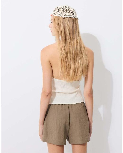 Stradivarius Natural Regular Top With Bead Detail
