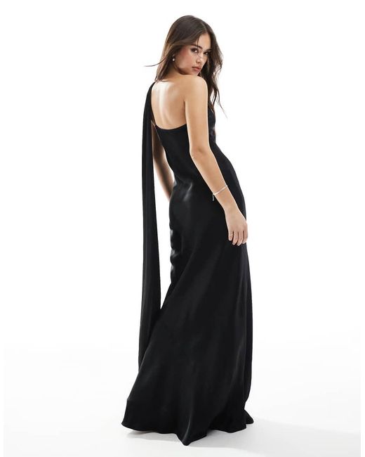 Maids To Measure Black Bridesmaid One Shoulder Scarf Maxi Dress