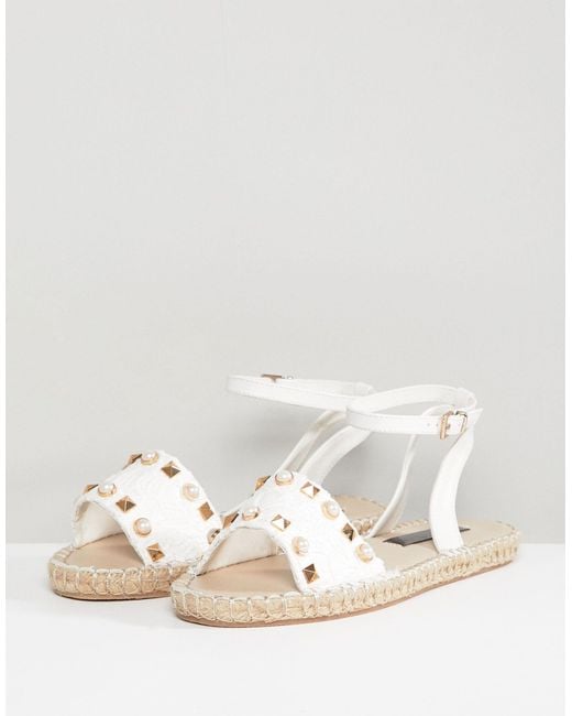 white studded espadrille sandals